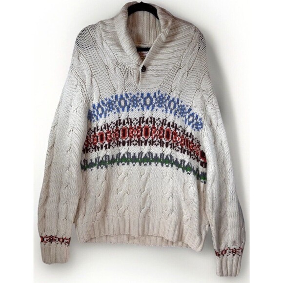 Vintage‎ Munsingwear Sweater Mens XL Cream Cable Knit Striped 100% Merino Wool - Picture 1 of 13